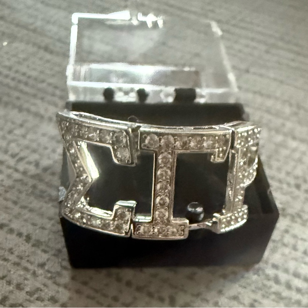 Sigma Gamma Rho Silver Crystal Greek Letter Ring